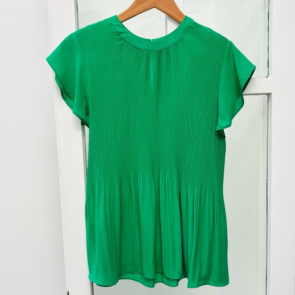 NWOT Adrianna Papell Georgette Scoop Neck Emerald Pleated Blouse - Picture 3 of 7